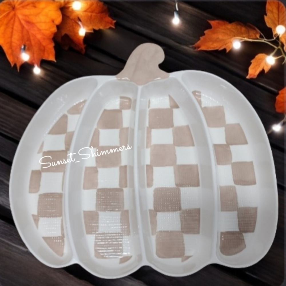 Mackenzie Style Thanksgiving Pumpkin Melamine Divided Serving Bowl Tray Platter